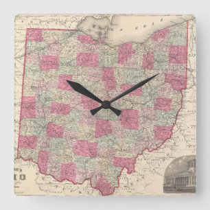 Horloge Carrée Vintage Map of Ohio