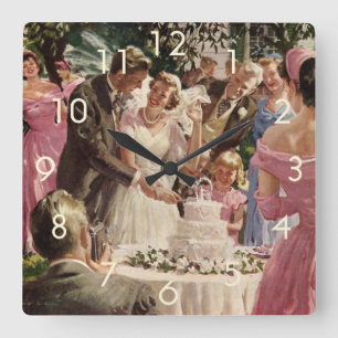 Horloge Carrée Vintage Mariage Mariée Groom Les jeunes mariés cou