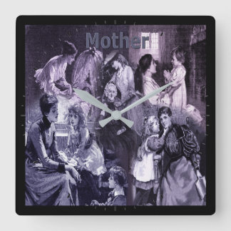 Horloge Carrée Vintage Mères et enfants Collage Fête des mères