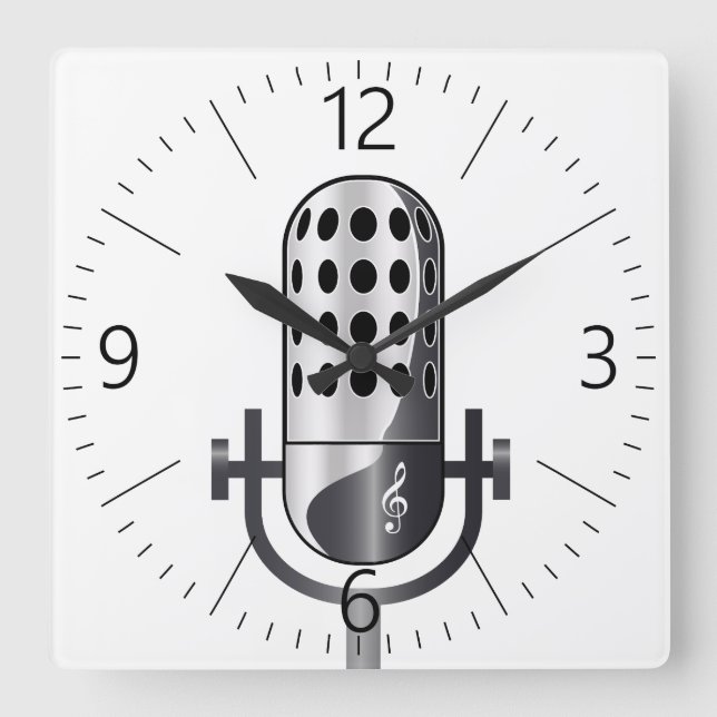 Horloge Carrée Vintage microphone (Recto)