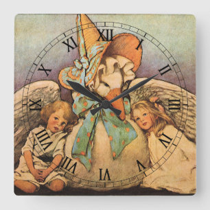 Horloge Carrée Vintage Mother Goose Enfants Jessie Willcox Smith