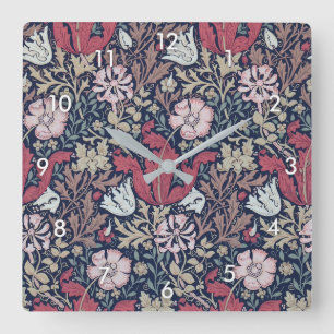 Horloge Carrée Vintage motif floral, William Morris