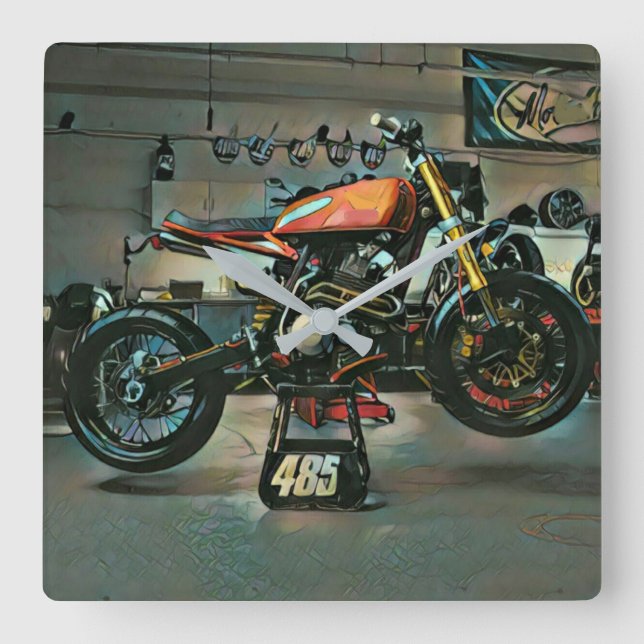 Horloge Carrée vintage motorcycle art (Recto)