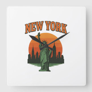 Horloge Carrée Vintage New York Graphic Design – Statue of Libert