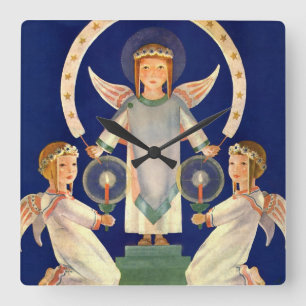 Horloge Carrée Vintage Noël, anges scandinaves de Santa Lucia