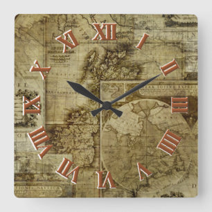 Horloge Carrée Vintage old world maps antique maps