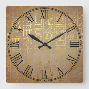 Horloge Carrée Vintage or égyptien Hiéroglyphes papier Imprimer