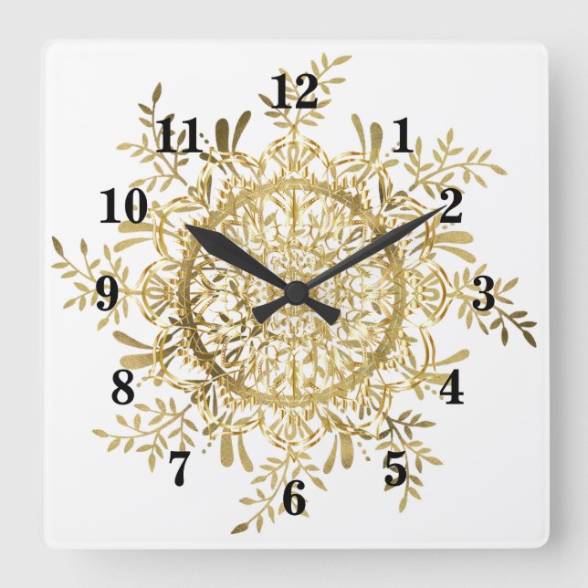 Horloge Carrée Vintage or Snowflake (Recto)