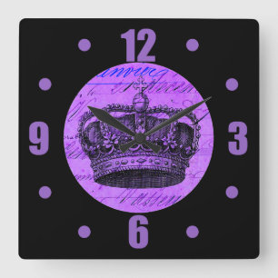 Horloge Carrée Vintage Purple Royal French Crown Collage