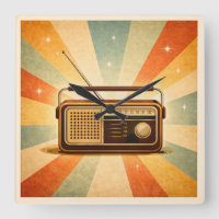 Vintage Radio Retro Sunburst Wall Clock