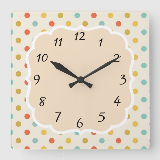 Horloge Carrée Vintage Retro Polka (Recto)