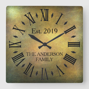 Horloge Carrée Vintage Rustique Antique en Distress Rétro Anniver