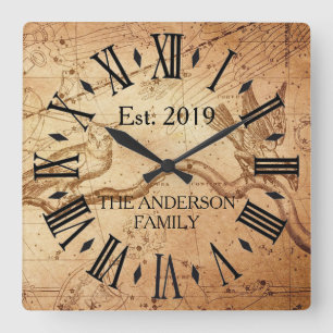 Horloge Carrée Vintage Rustique Antique Perturbation Rétro Owl Bi