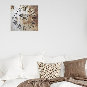 Horloge Carrée Vintage Rustique Shabby Chic en Distress Antique
