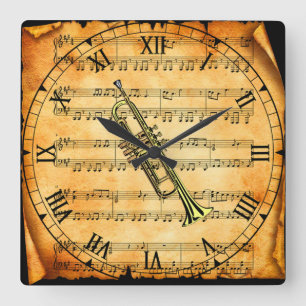 Horloge Carrée Vintage Sheet Music Background