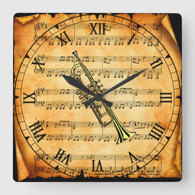 Horloge Carrée Vintage Sheet Music Background (Recto)