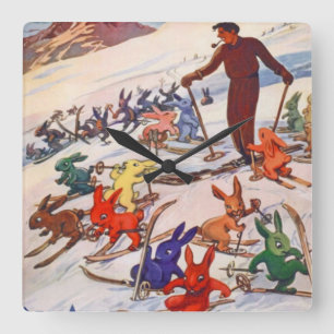 Horloge Carrée Vintage Ski Poster, Arlberg, St Anton