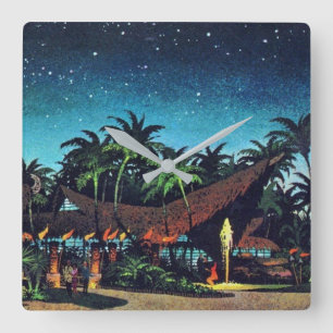 Horloge Carrée Vintage Tiki