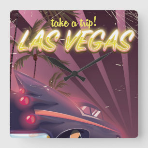 Horloge Carrée Vintage travel affiche la voiture de Las Vegas.