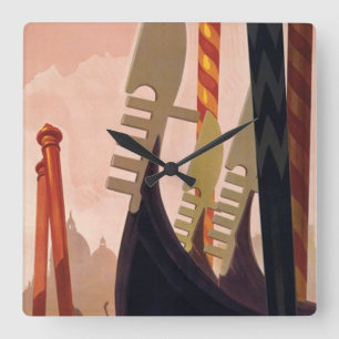 Horloge Carrée Vintage Venezia Gondolas Carré Wallclock