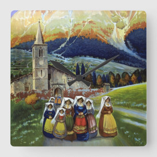 Horloge Carrée Vintage voyage, Femmes des Abruzzes, Italie