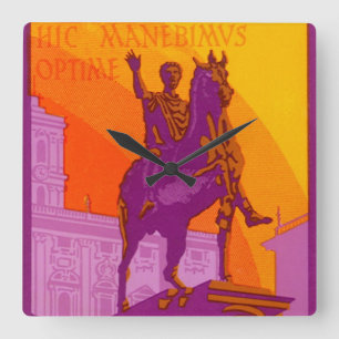 Horloge Carrée Vintage voyage, Statue Le Grand Hotel Roma, Italie