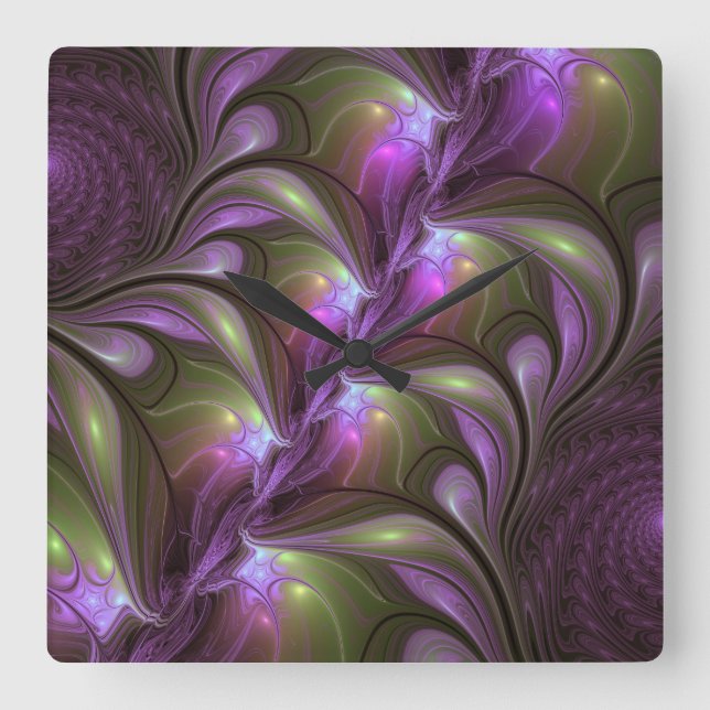Horloge Carrée Violet Abstrait violet violet kaki fractal (Recto)