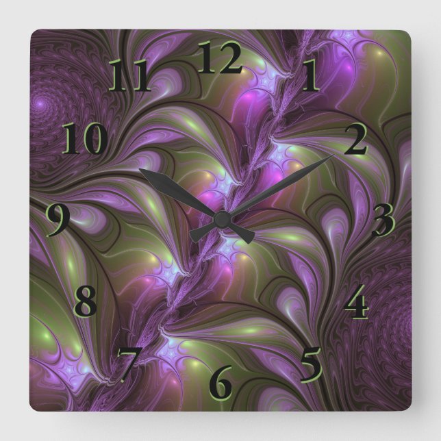 Horloge Carrée Violet Abstrait violet violet kaki fractal (Recto)