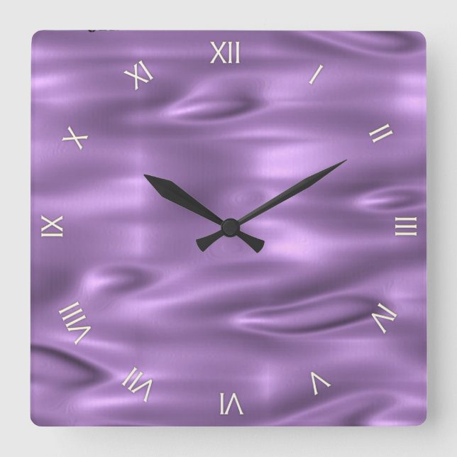 Horloge Carrée Violet avec chiffres romains blancs (Recto)