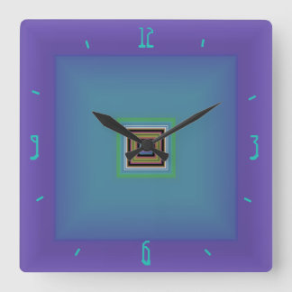 Horloge Carrée Violet frappant avec centre vert/bleu>Horloge mura
