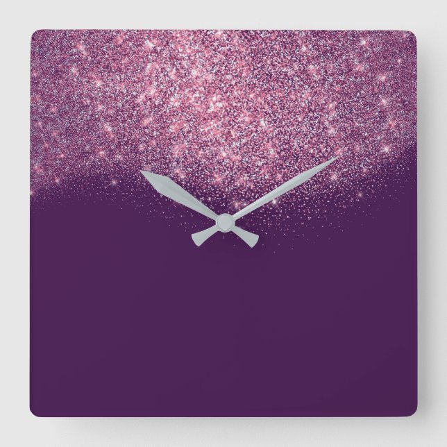 Horloge Carrée Violet violet Parties scintillant Confetti rose ro (Recto)