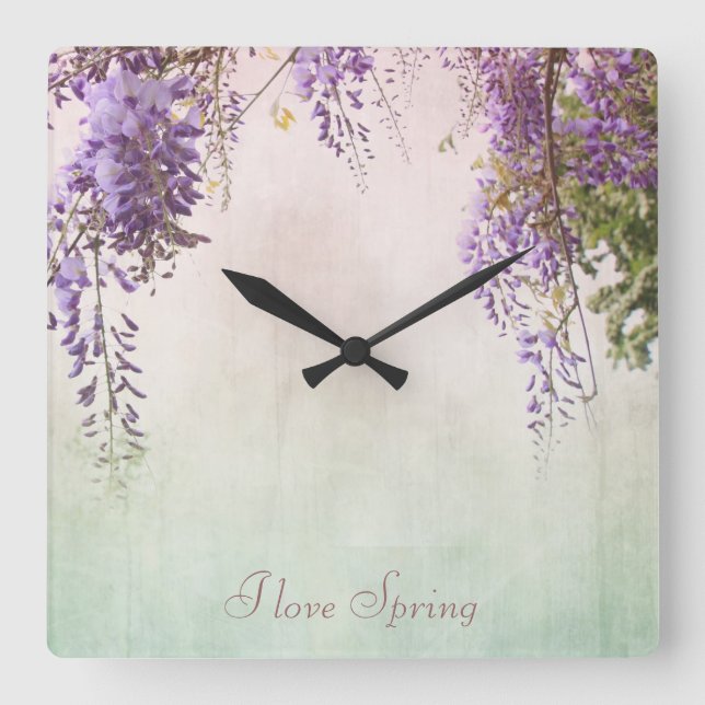 Horloge Carrée Violet wisteria blossom, personalised wall clock (Recto)