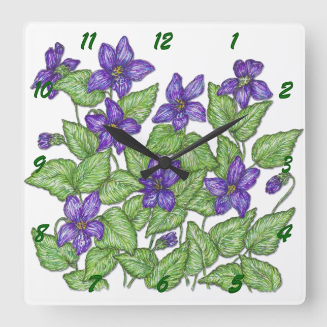 Horloge Carrée Violets (Recto)