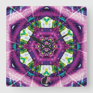 Horloge Carrée Violette Kaléidoscope