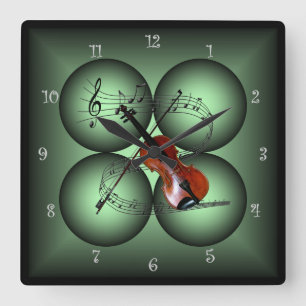 Horloge Carrée Violin ~Four Globe ~Musical Clock ~ Musical Scale~