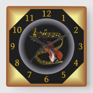 Horloge Carrée Violon ~ G clef ~ Musical Swirl ~ Spotlight ~* ~