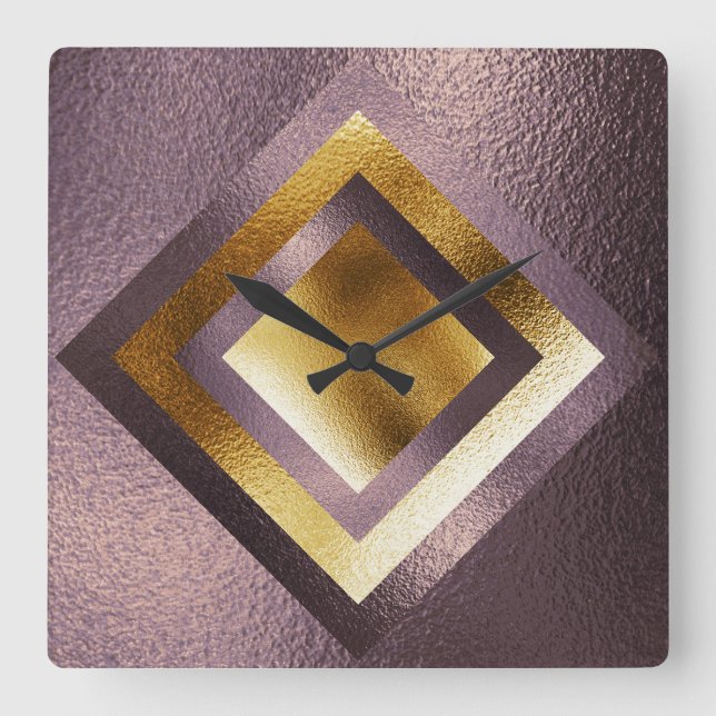 Horloge Carrée Vip Bordeaux Gold Metallic Shiny Geometric Clock (Recto)