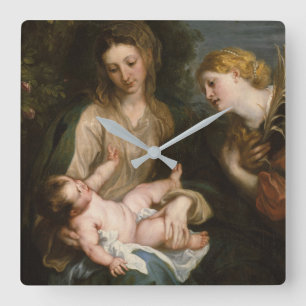 Horloge Carrée Virgin & Child with Saint Catherine d'Alexandrie