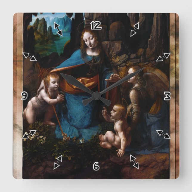 Horloge Carrée Virgin Of The Rocks by Léonard de Vinci (Recto)
