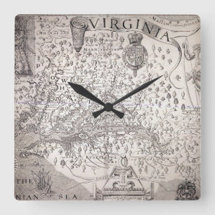 Horloge Carrée Virginia Map, 1612