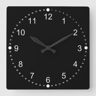 Horloge Carrée Visage noir - nombres blancs