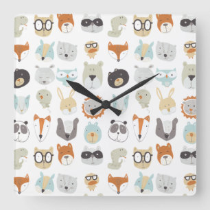 Horloge Carrée Visages conviviaux   Portraits d'animaux mignons