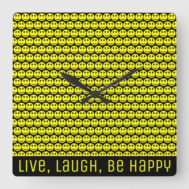 Horloge Carrée Visages Sourire Happy Emoji Ajouter Votre Texte (Recto)