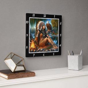 Horloge Carrée Vision autochtone : La fosse aux yeux de l'aigle