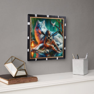 Horloge Carrée Vision native : Lune Lumière Lune Sagesse antique