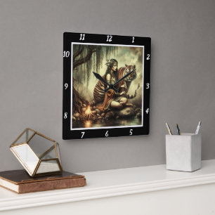 Horloge Carrée Visions autochtones : La fosse aux yeux du tigre