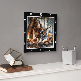 Horloge Carrée Visions autochtones : Le Whisper de la rivière Aur