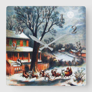 Horloge Carrée Visite De Noël Saint Nicolas