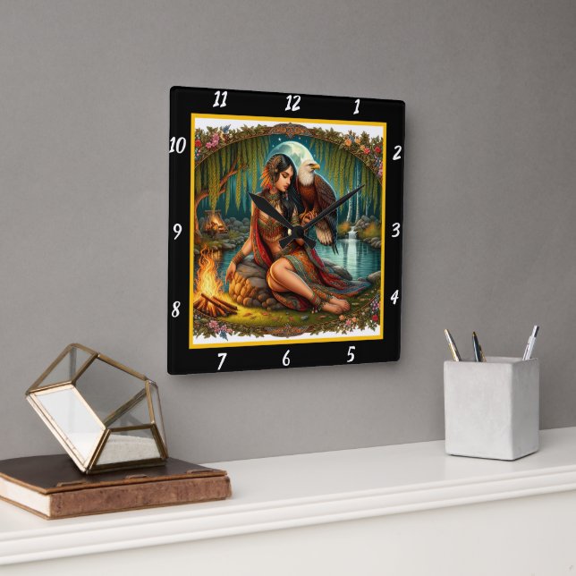 Horloge Carrée Vistas autochtones : L'ombre de la forêt épicée d' (Bureau)