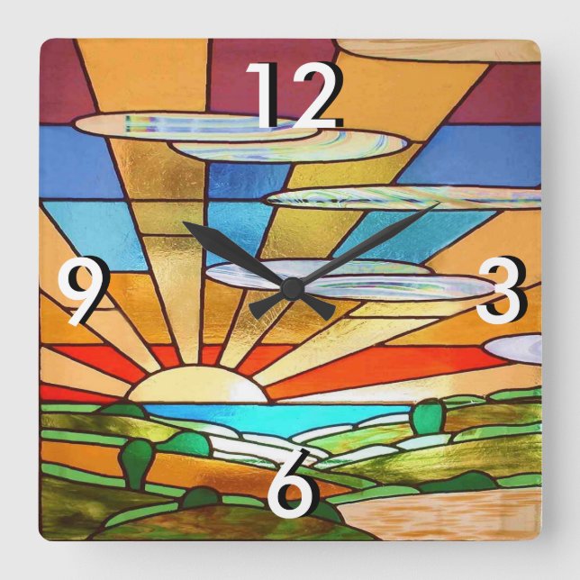 Horloge Carrée Vitrail Art Déco 1 (Recto)